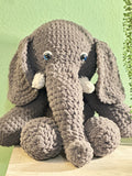 Giant Plush Crochet Elephant 22 inches tall, Handmade Amigurumi
